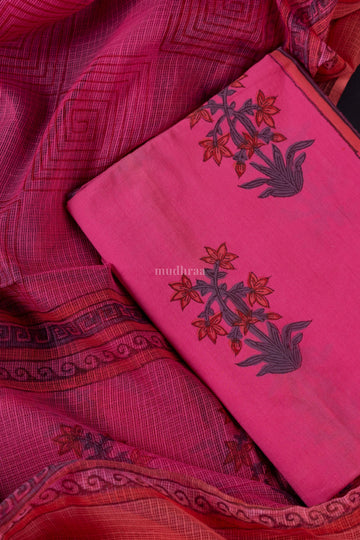 BRIGHT PINK & ORANGE HANDBLOCK PRINTED COTTON SUIT SET
