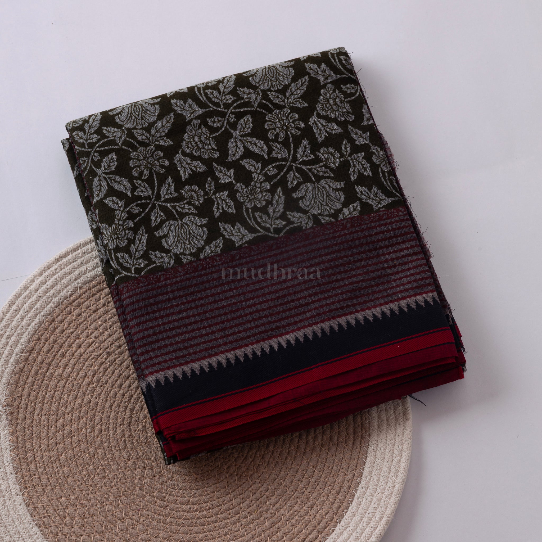BLACK & GREY PRINTED COTTON SAREE