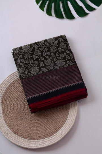 BLACK & GREY PRINTED COTTON SAREE