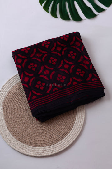 RED & BLACK HANDBLOCK PRINTED MODAL SAREE