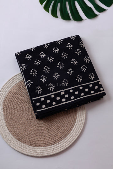 BLACK & WHITE HANDBLOCK PRINTED MUL COTTON SAREE