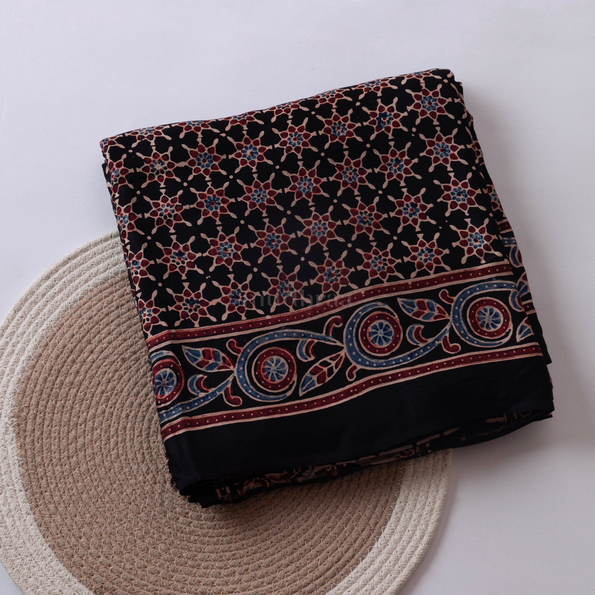 BLACK AJRAKH PRINTED MODAL SAREE