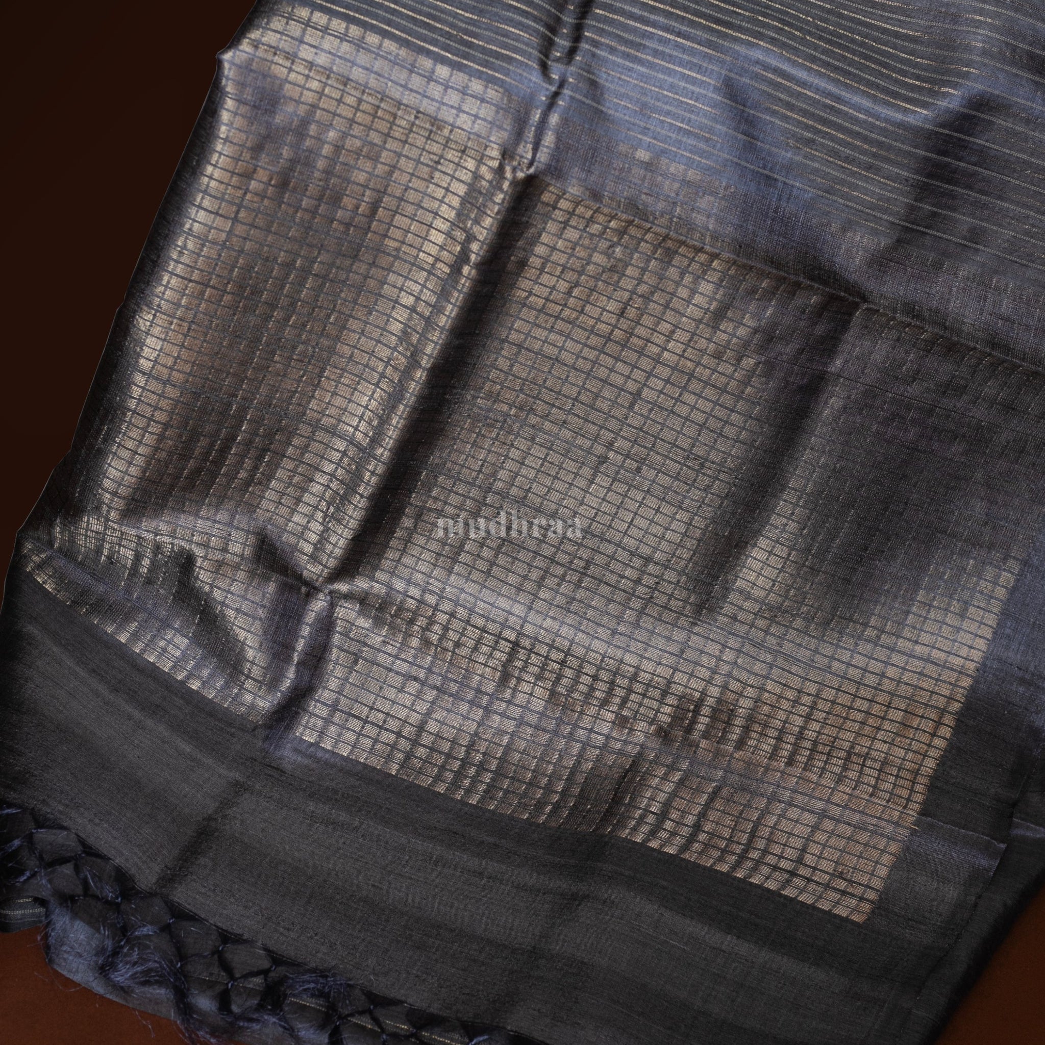 ELEPHANT GREY ZARI STRIPED TUSSAR SAREE