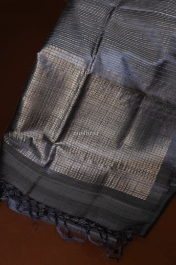 ELEPHANT GREY ZARI STRIPED TUSSAR SAREE