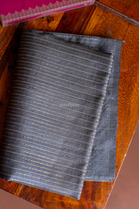 ELEPHANT GREY ZARI STRIPED TUSSAR SAREE