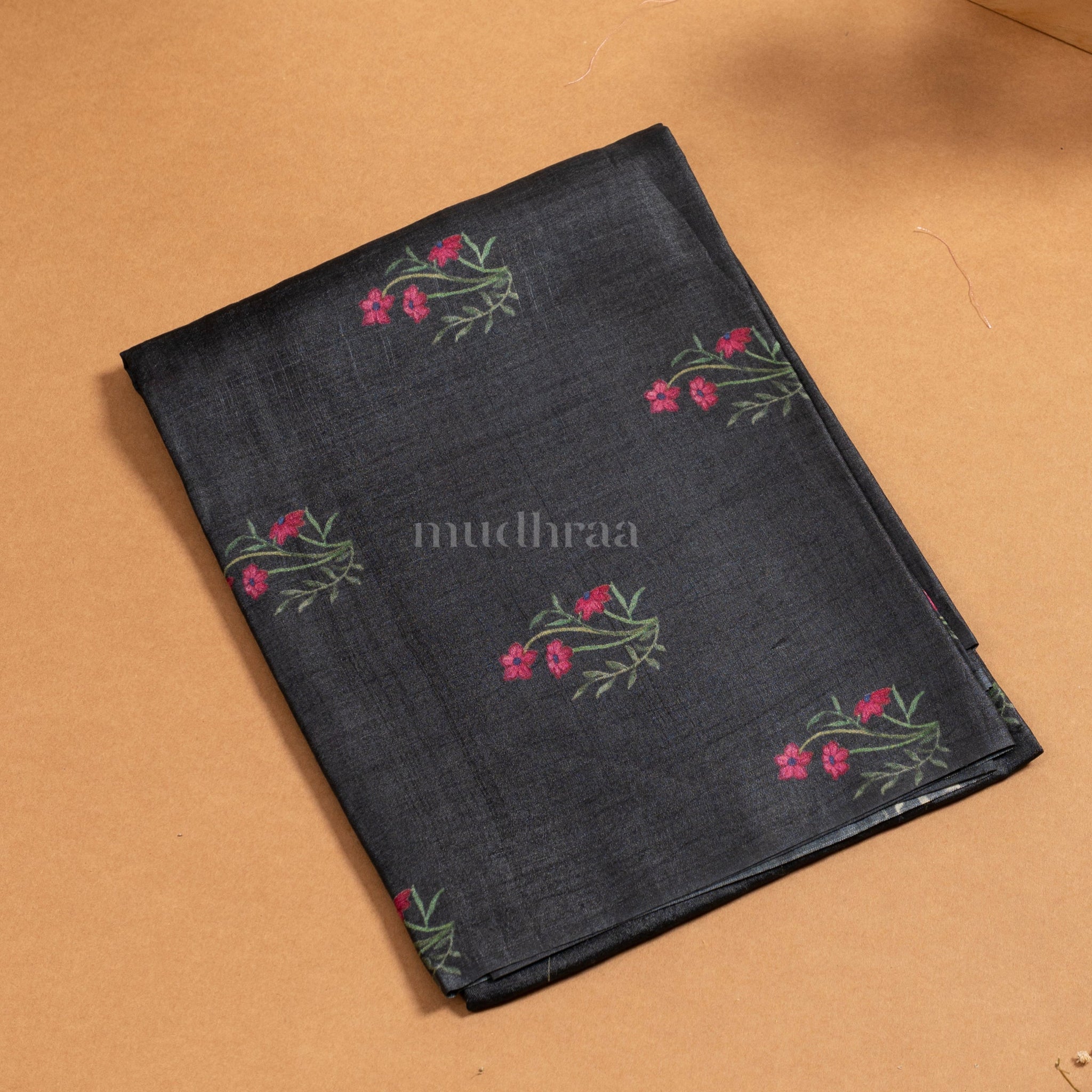 COAL BLACK FLORAL TUSSAR SUIT