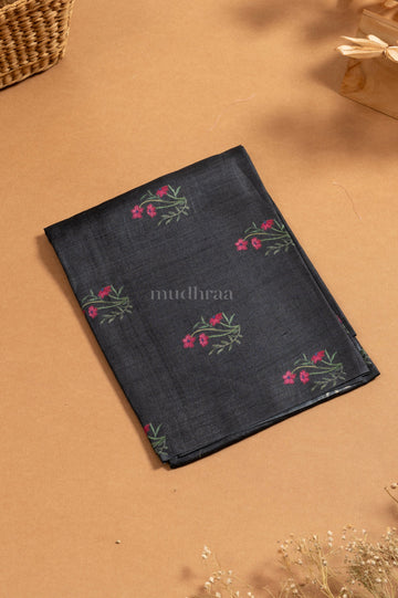 COAL BLACK FLORAL TUSSAR SUIT