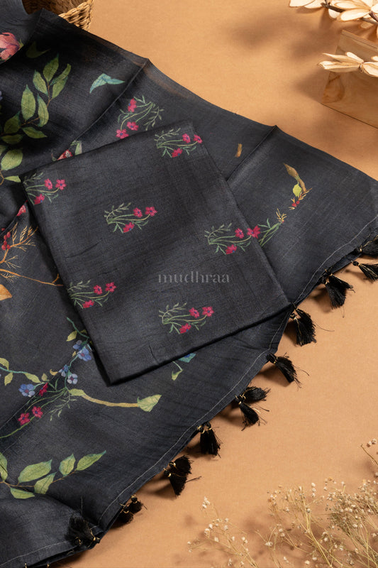 COAL BLACK FLORAL TUSSAR SUIT