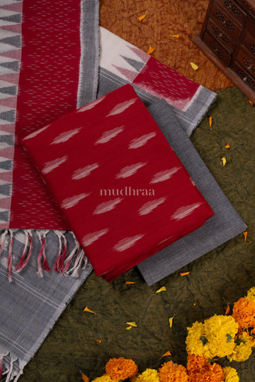 RED & GREY IKKAT COTTON SUIT SET