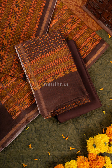 Dark brown & orange Chanderi silk suit set