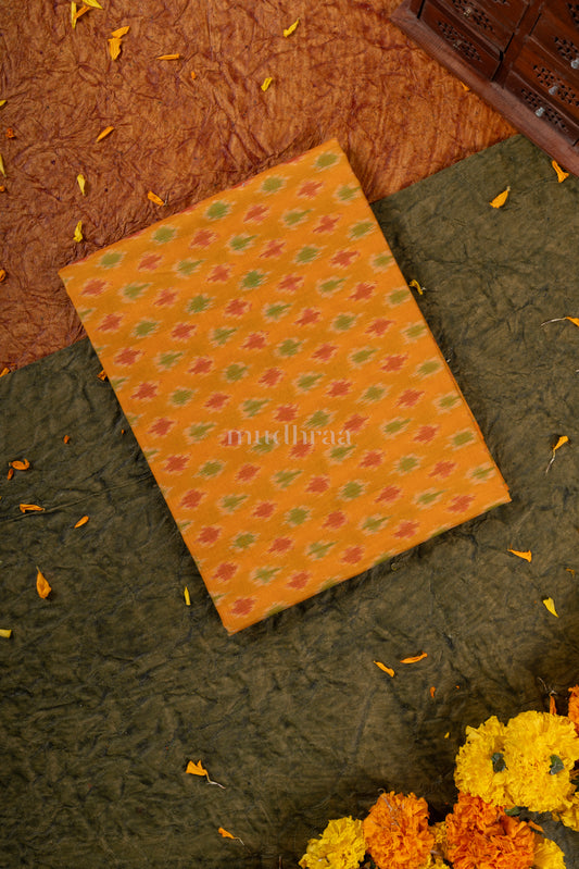 Yellow & ash grey handwoven Ikkat silk-cotton suit set