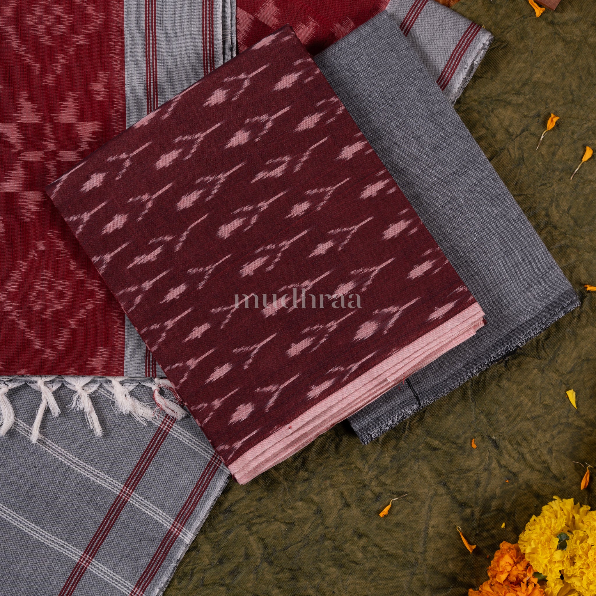 MAROON IKKAT COTTON SUIT SET