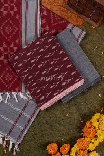 MAROON IKKAT COTTON SUIT SET