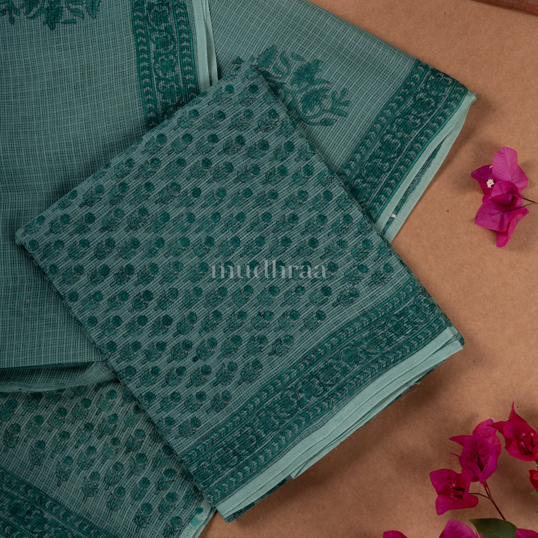 PINE GREEN HAND BLOCK PRINTED KOTA COTTON SUIT