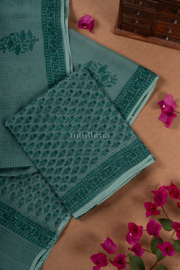 PINE GREEN HAND BLOCK PRINTED KOTA COTTON SUIT