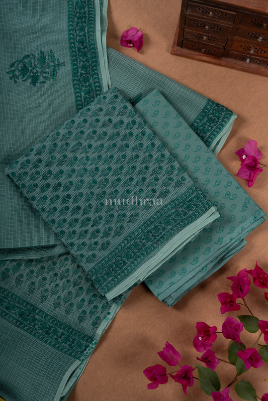 PINE GREEN HAND BLOCK PRINTED KOTA COTTON SUIT