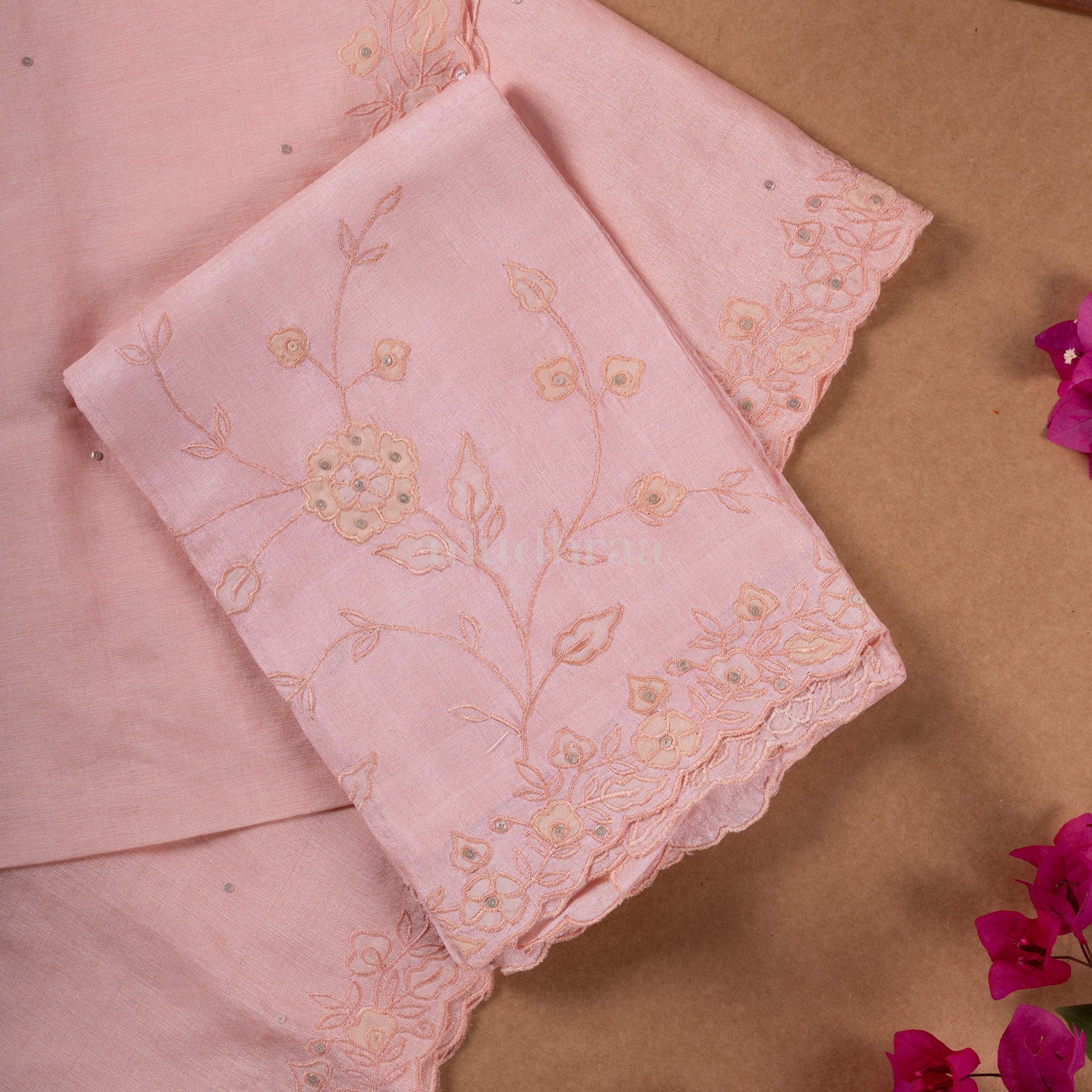 PASTEL PINK APPLIQUE TUSSAR SILK SUIT