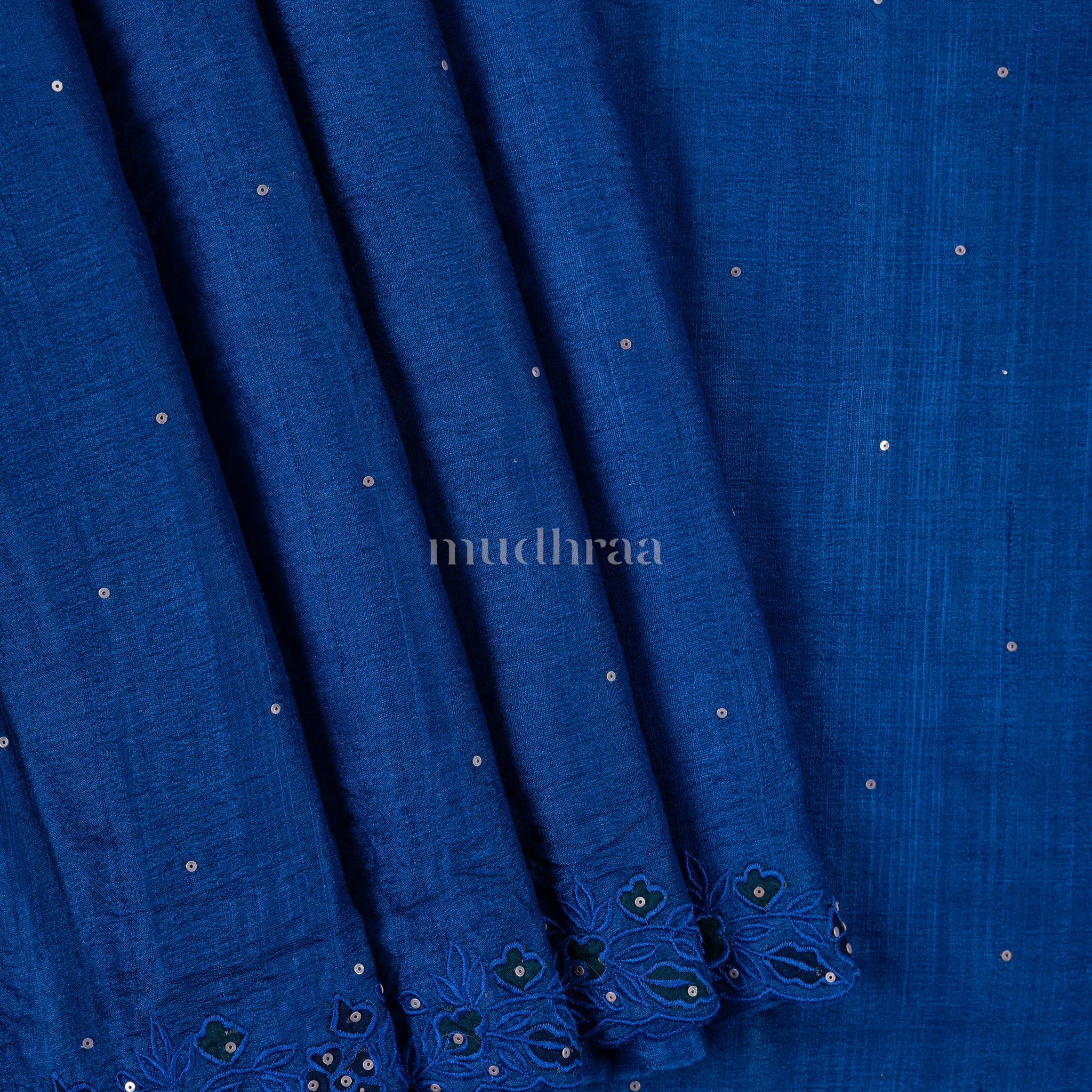 Royal blue appliqué embroidered sequins tussar silk saree