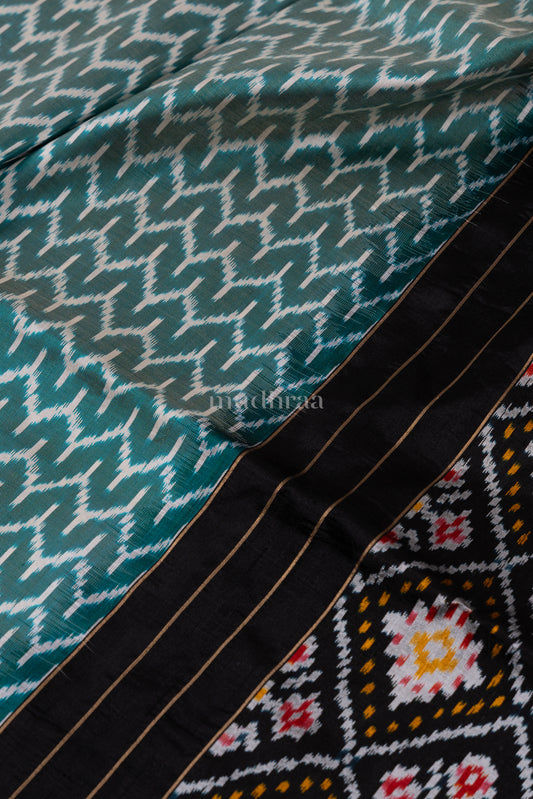 Black & Turquoise handwoven Ikkat silk suit