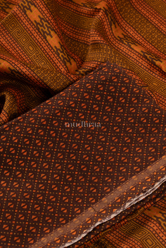 Dark brown & orange Chanderi silk suit set