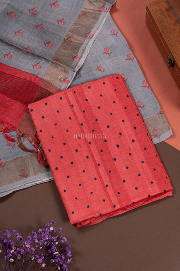 RED & GREY POLKA TUSSAR SUIT SET