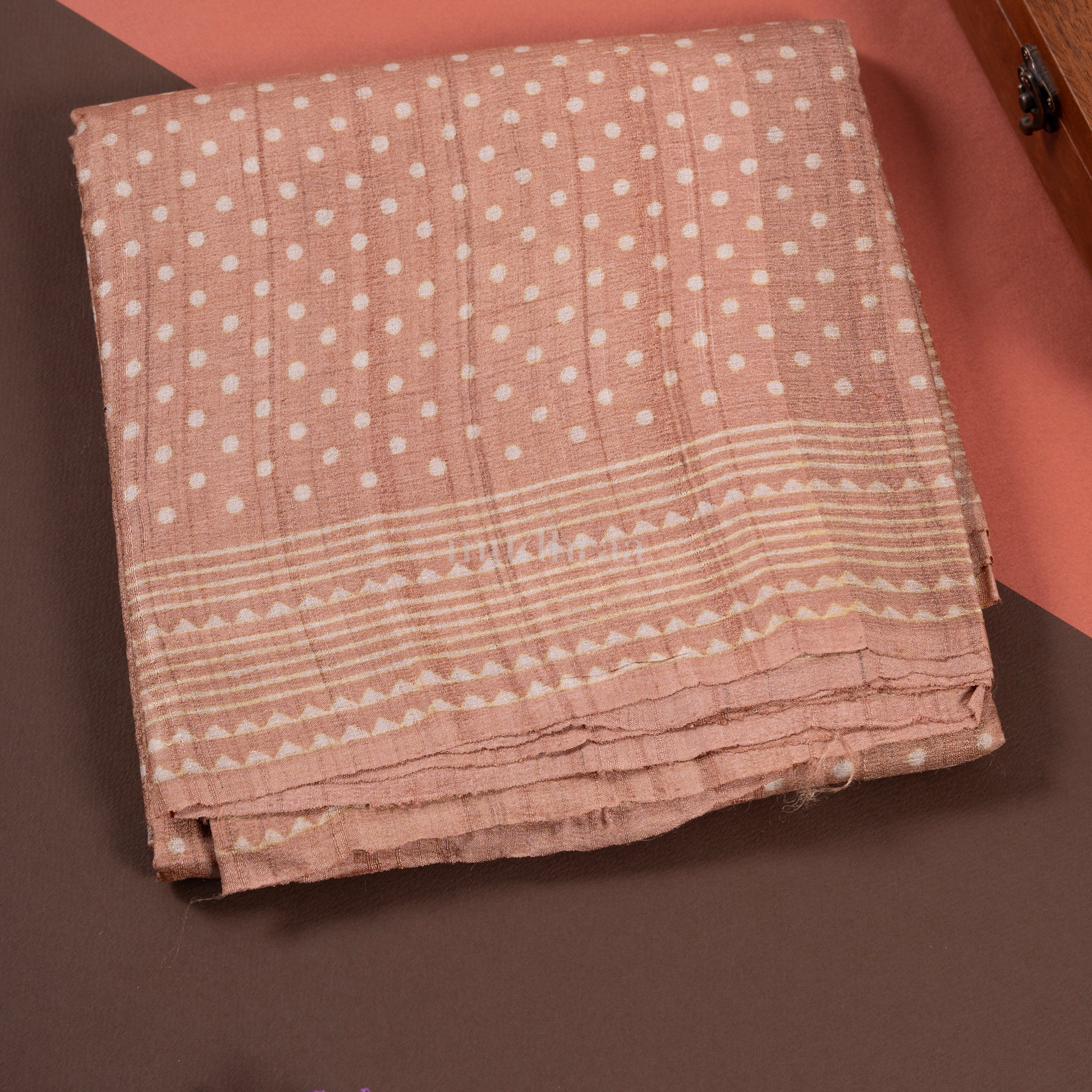 LIGHT TAUPE POLKA TUSSAR SAREE