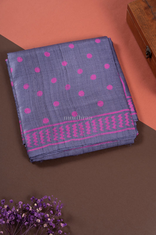 GUN METAL & FUSCHIA PINK POLKA TUSSAR SILK SAREE