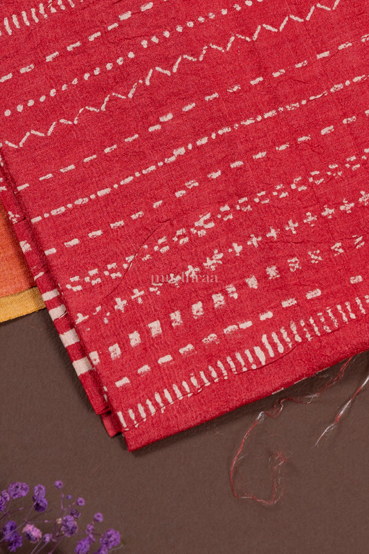 CHERRY RED HAND BLOCK PRINTED TUSSAR SUIT SET