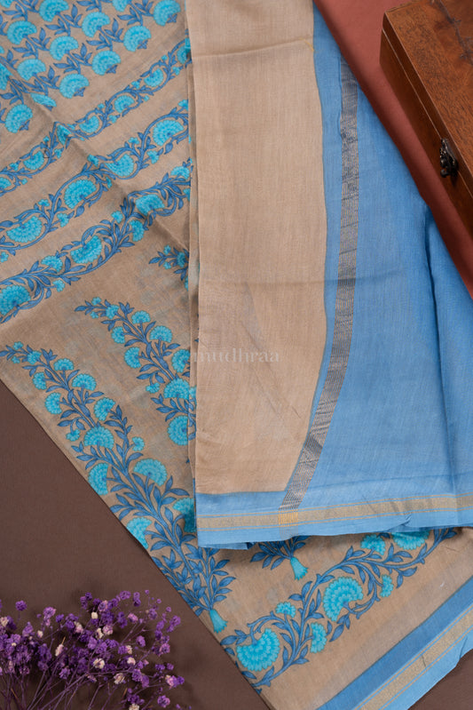 ICE BLUE & CREAM CHANDERI SUIT SET