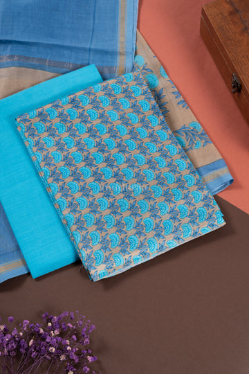 ICE BLUE & CREAM CHANDERI SUIT SET