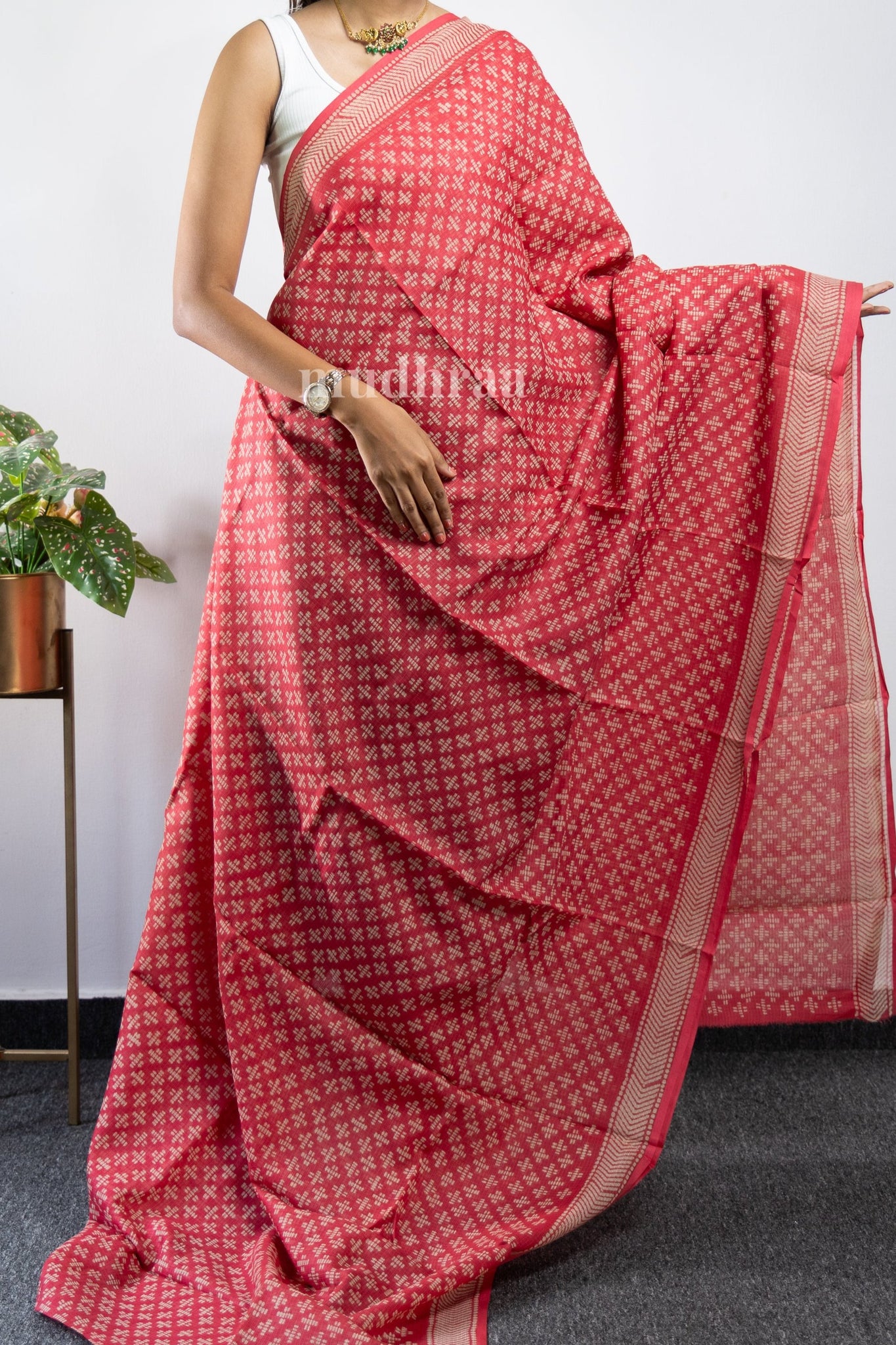 STRAWBERRY PINK KOTA COTTON SAREE