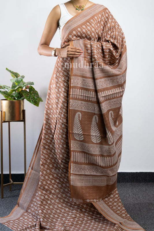 TAUPE BROWN  KOTA COTTON SAREE