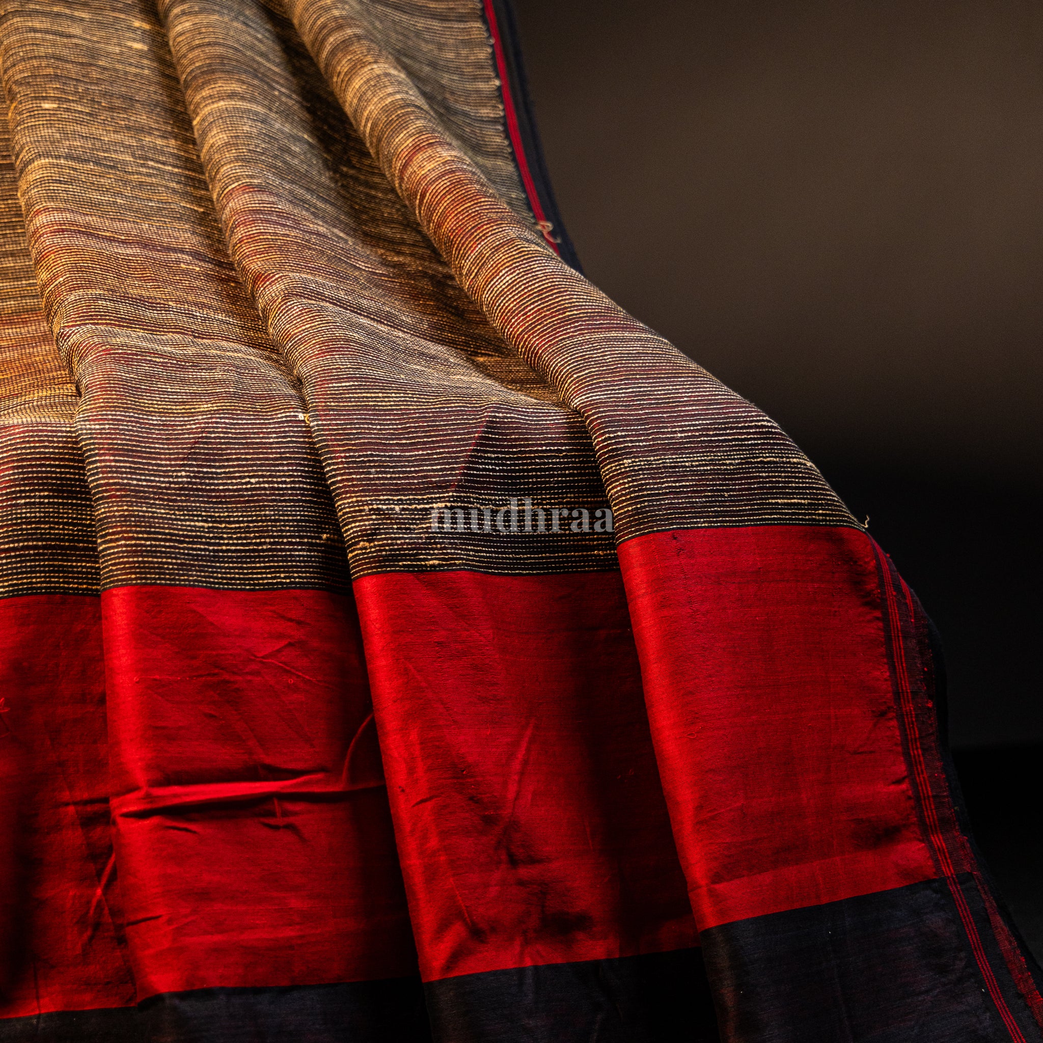 BLACK & RED KANTHA CREPE SAREE