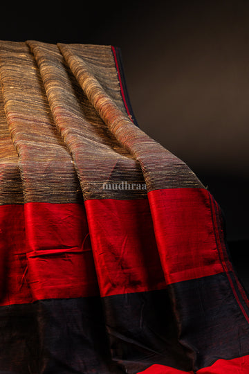 BLACK & RED KANTHA CREPE SAREE