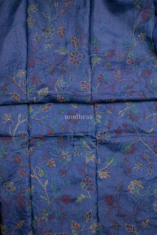 Ink blue Kantha Tussar suit set