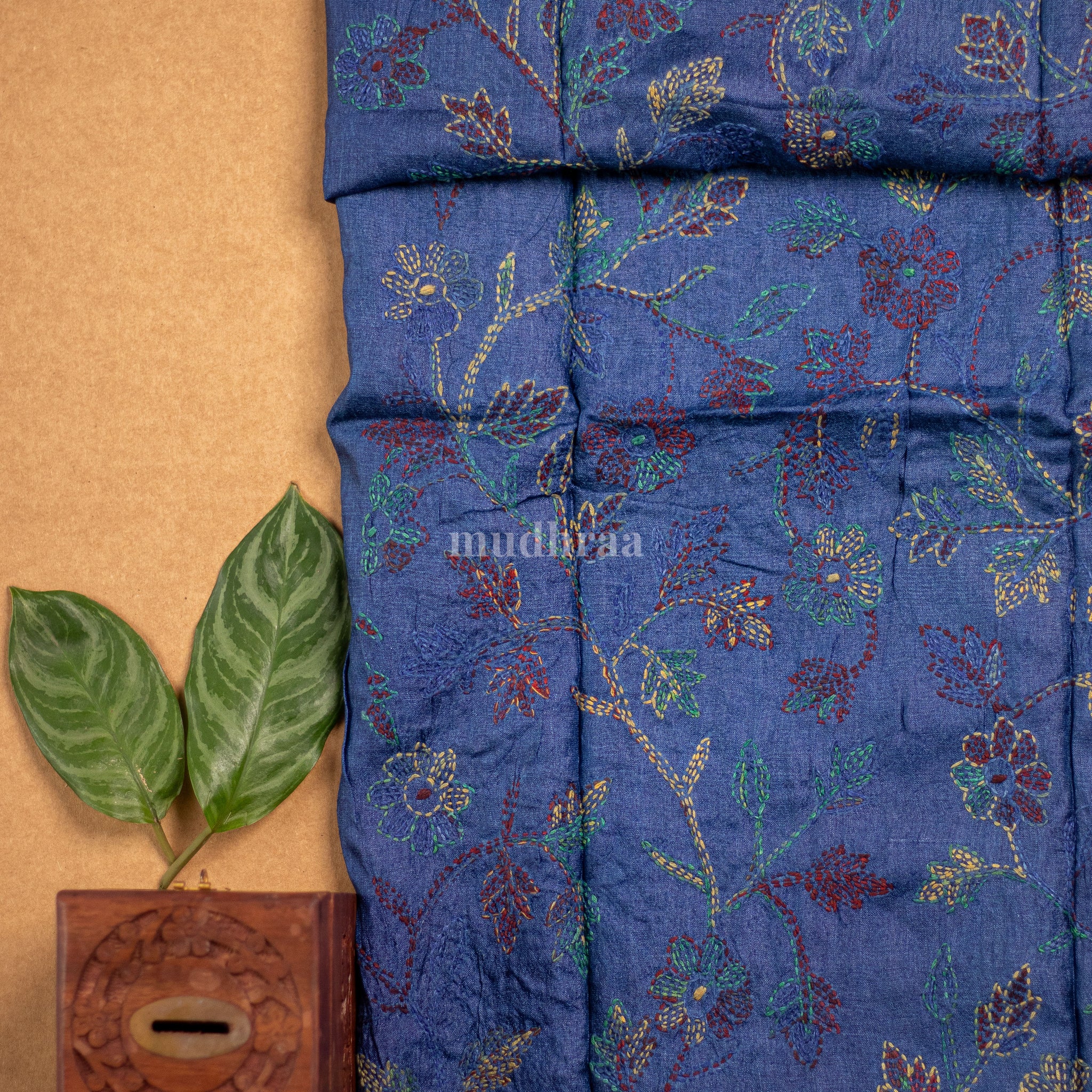 Ink blue Kantha Tussar suit set