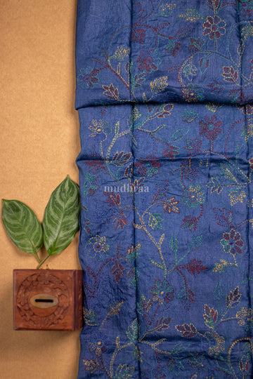 Ink blue Kantha Tussar suit set