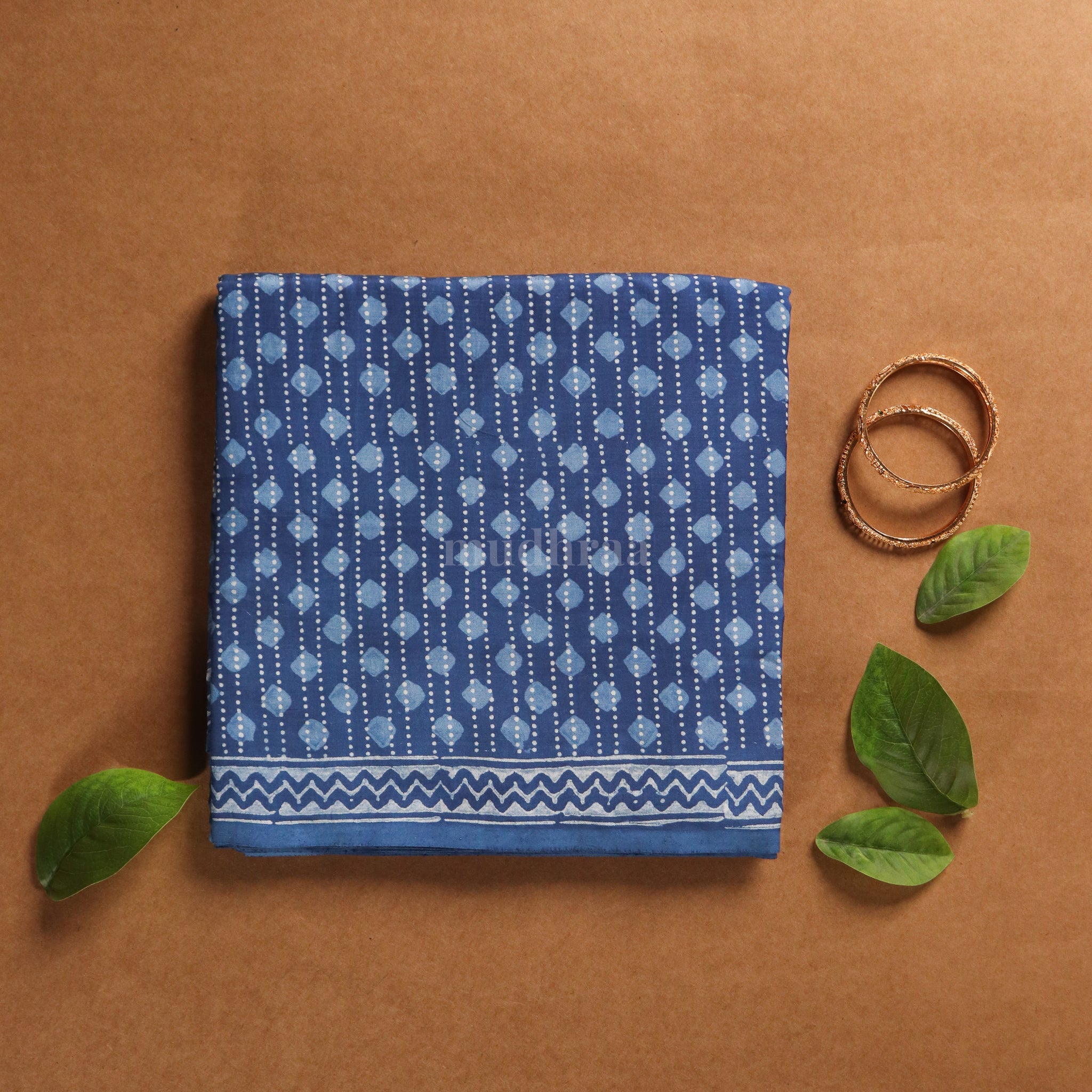 INDIGO GEOMETRIC EUCALYPTUS FIBRE SAREE