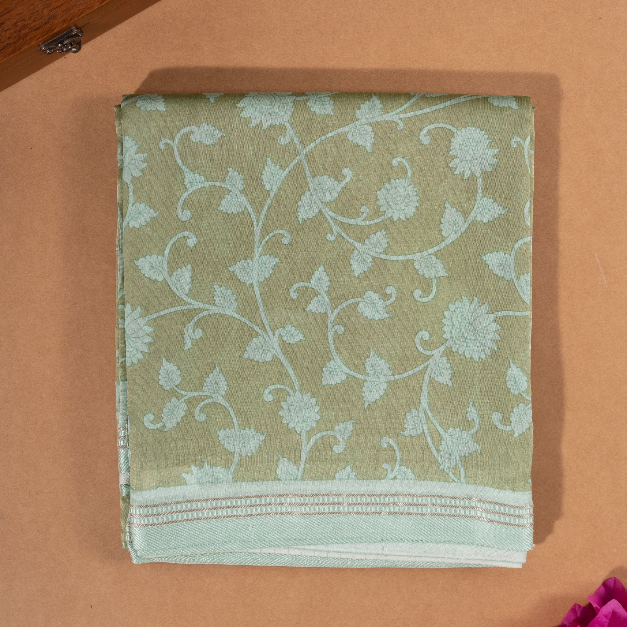 Tea Green Chanderi Silk Saree