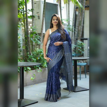 BLUE ROSE EMBROIDERED TUSSAR SAREE