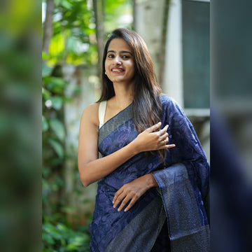BLUE ROSE EMBROIDERED TUSSAR SAREE