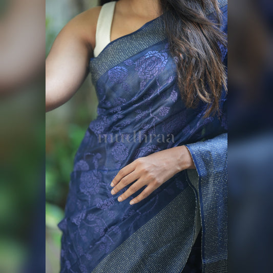BLUE ROSE EMBROIDERED TUSSAR SAREE