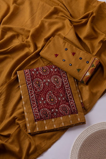 MUSTARD COTTON EMBROIDERD SUIT SET