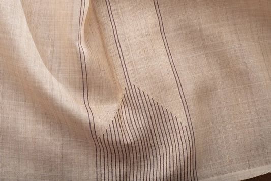 Ivory & brown woven kosa tussar saree