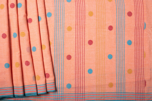 PEACH POLKA COTTON HANDWOVEN SAREE