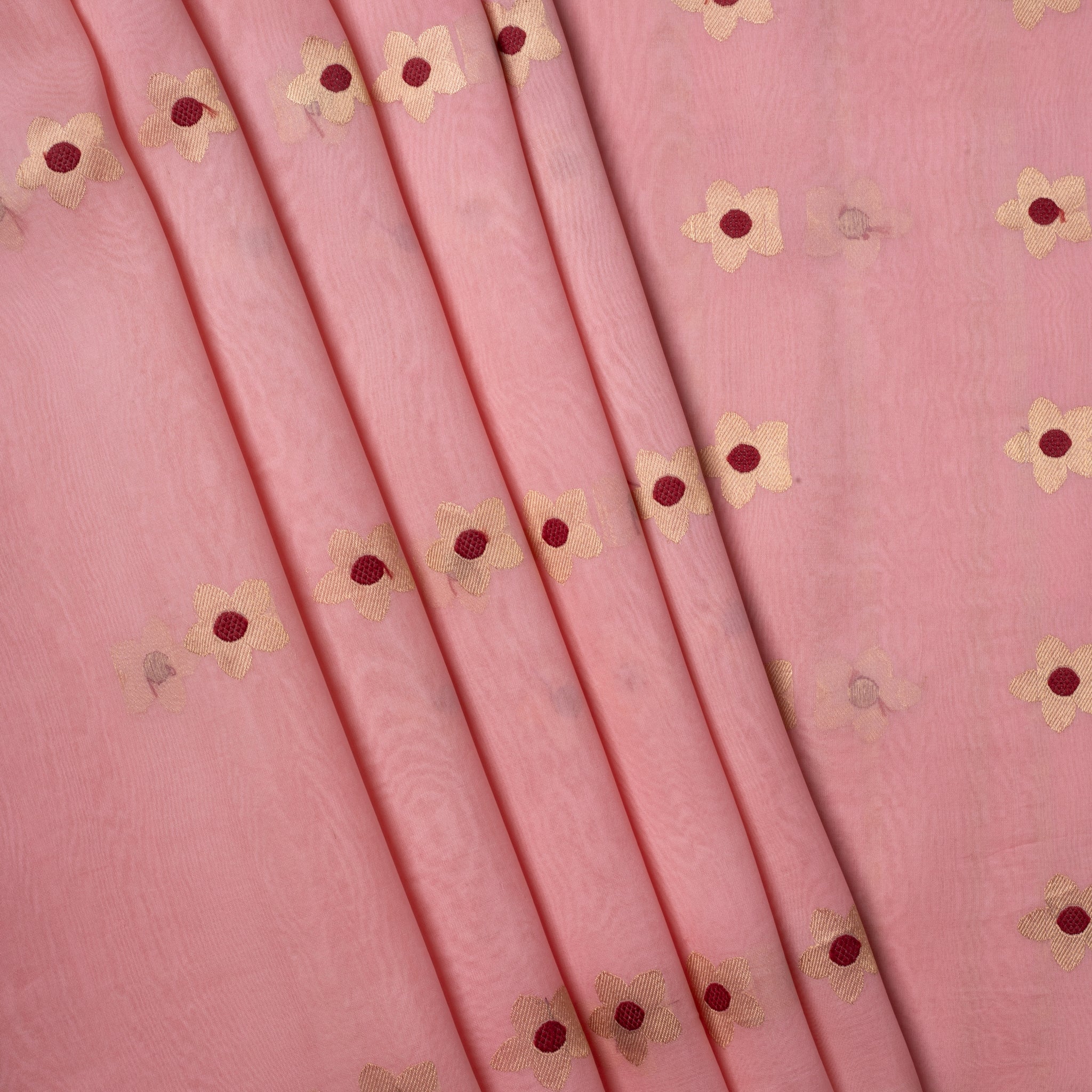 PINK & GOLD FLORAL KORA SILK SAREE