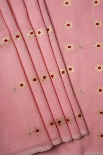 PINK & GOLD FLORAL KORA SILK SAREE