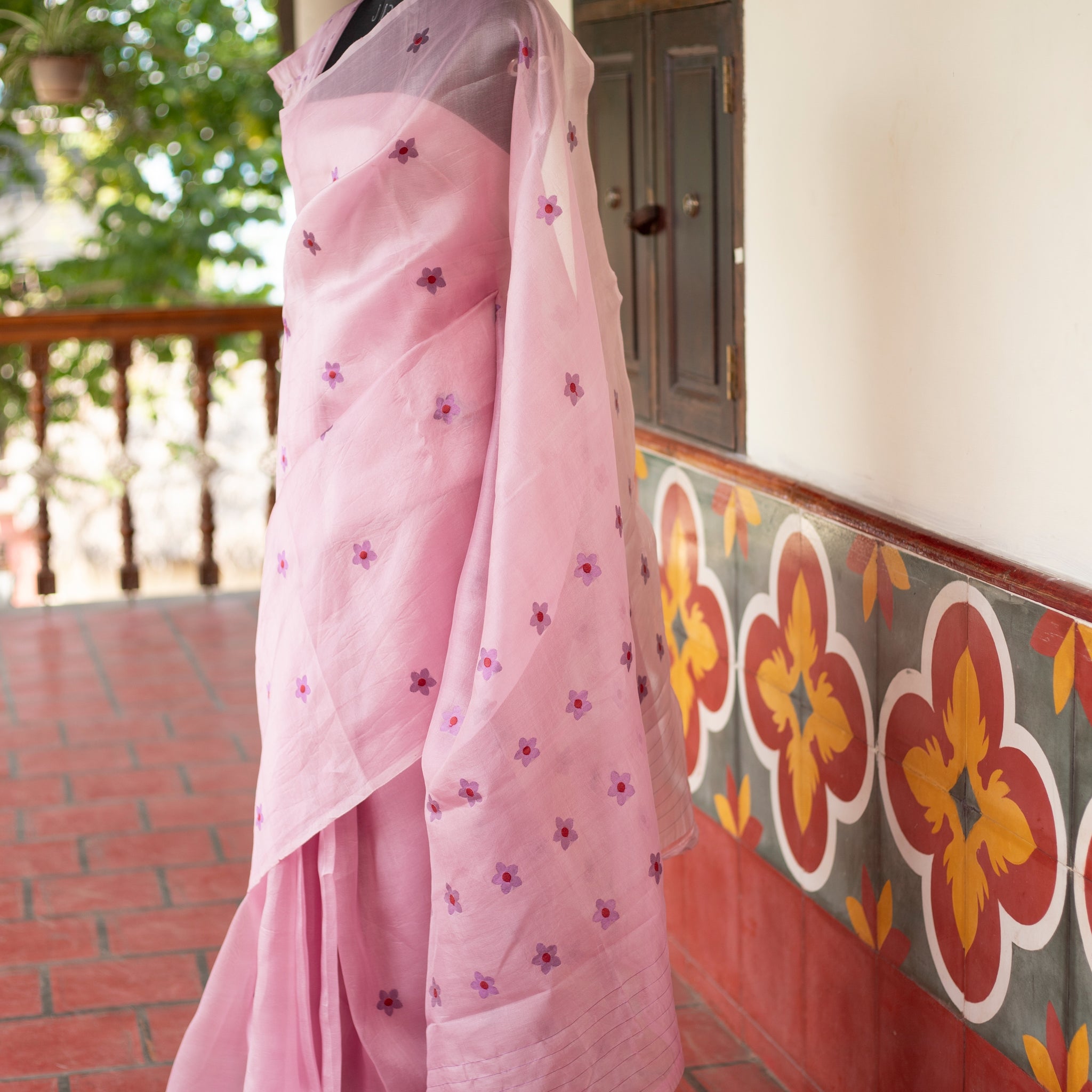 LILAC FLORAL KORA SILK SAREE