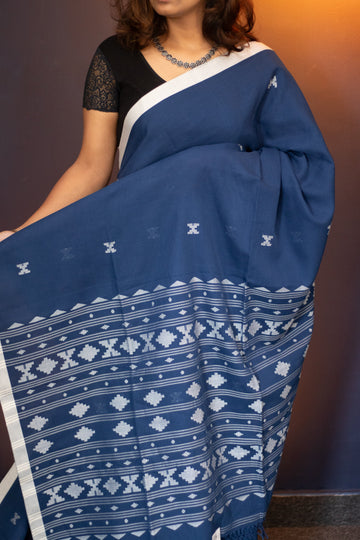 NAVY BLUE JAMDANI COTTON SAREE