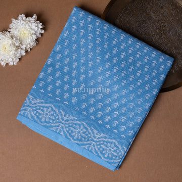 SKY BLUE HANDBLOCK PRINTED KOTA COTTON SAREE
